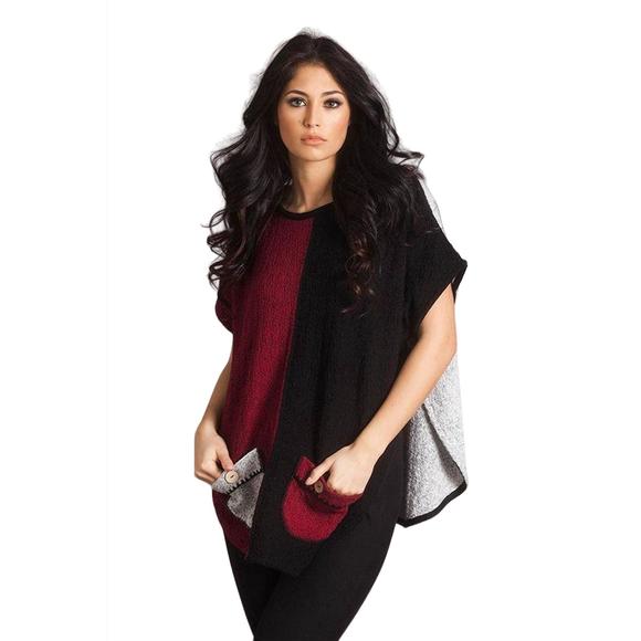 NEW FRENCH KYSS reversible poncho in winecombo - Picture 3 of 3